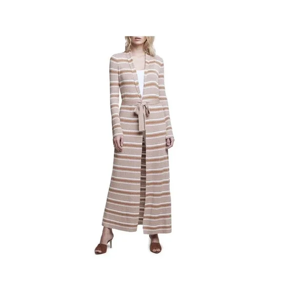 L'AGENCE Mirija Pink White Gold Metallic Stripe Duster Cardigan Sweater - Picture 2 of 7